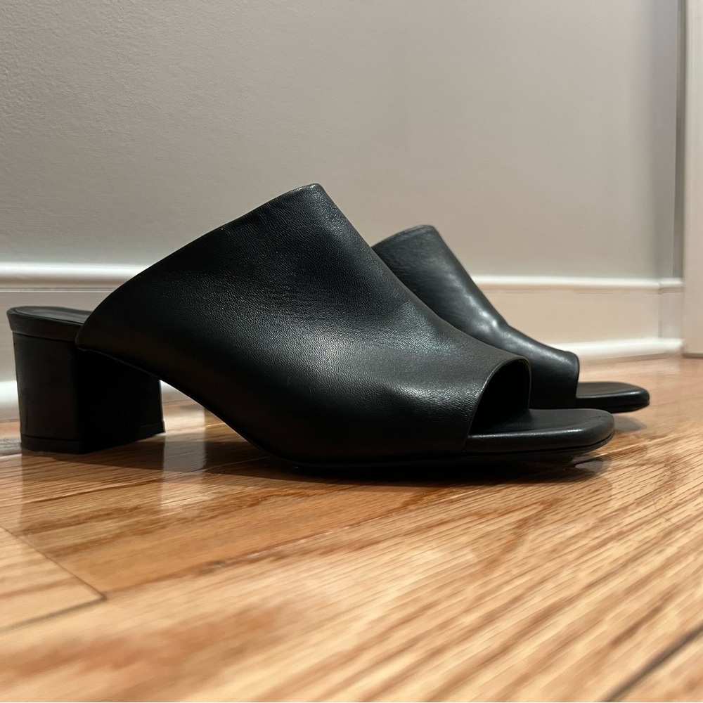 Everlane Black Leather Mules with Block Heel